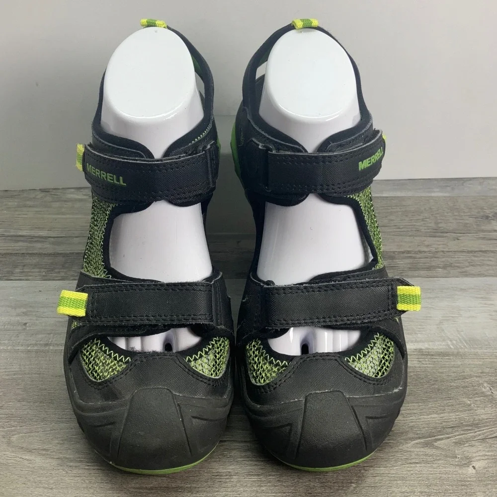 Merrell Boys Hydro Rapid Sandals Black Lime Green MY54843 Size 6M Leather Mesh
